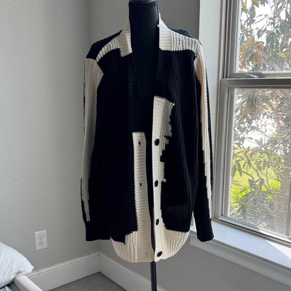 Black and Cream Oversized Button Cardigan